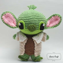 Load image into Gallery viewer, Yoda Stitch amigurumi crochet toy