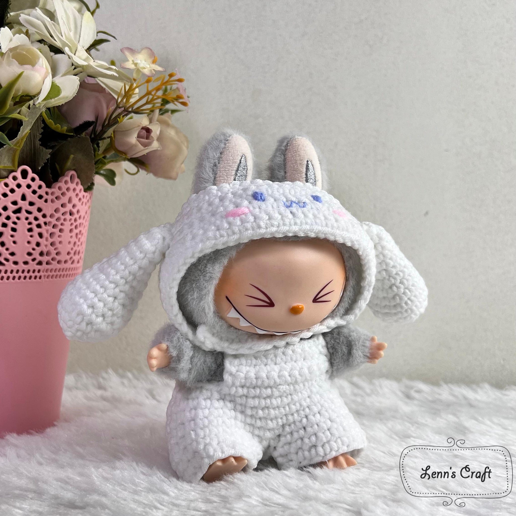 Custom Labubu Pattern Labubu Popmart overall outfit clothes and hat crochet-custom cute dress ...