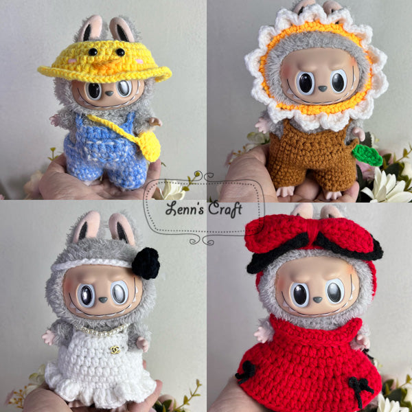 Conjunto Muñeca Recién Nacida Conjunto De Ropa Para Muñeca Labubu - Gorro Y Babero De Crochet, Rosa Con Flores, Para Muñecas De 17 Cm Accesorios Casa Muñecas Coleccionistas