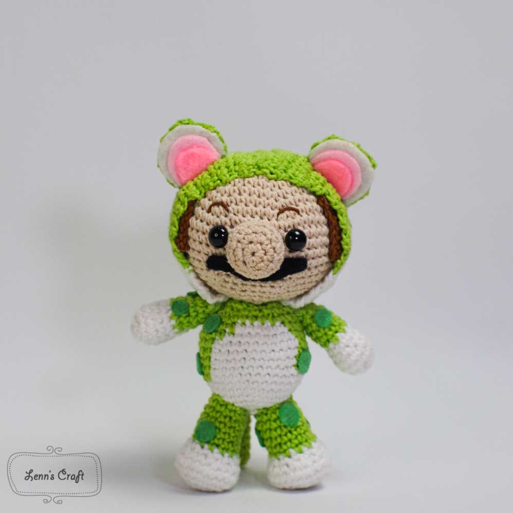 Luigi Mario Bross green costume cat amigurumi crochet toy