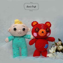 Load image into Gallery viewer, Baby JJ and red bear Cocomelon amigurumi crochet toy
