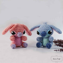 Load image into Gallery viewer, Couple Stitch and Angel amigurumi crochet plushies

